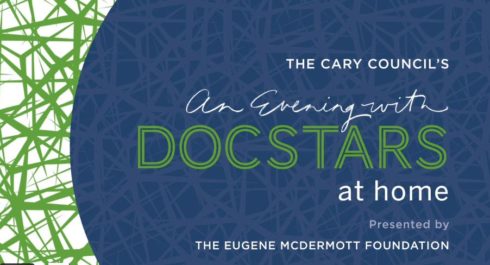 text that reads "An Evening with DocStars at Home" with blue and green graphics