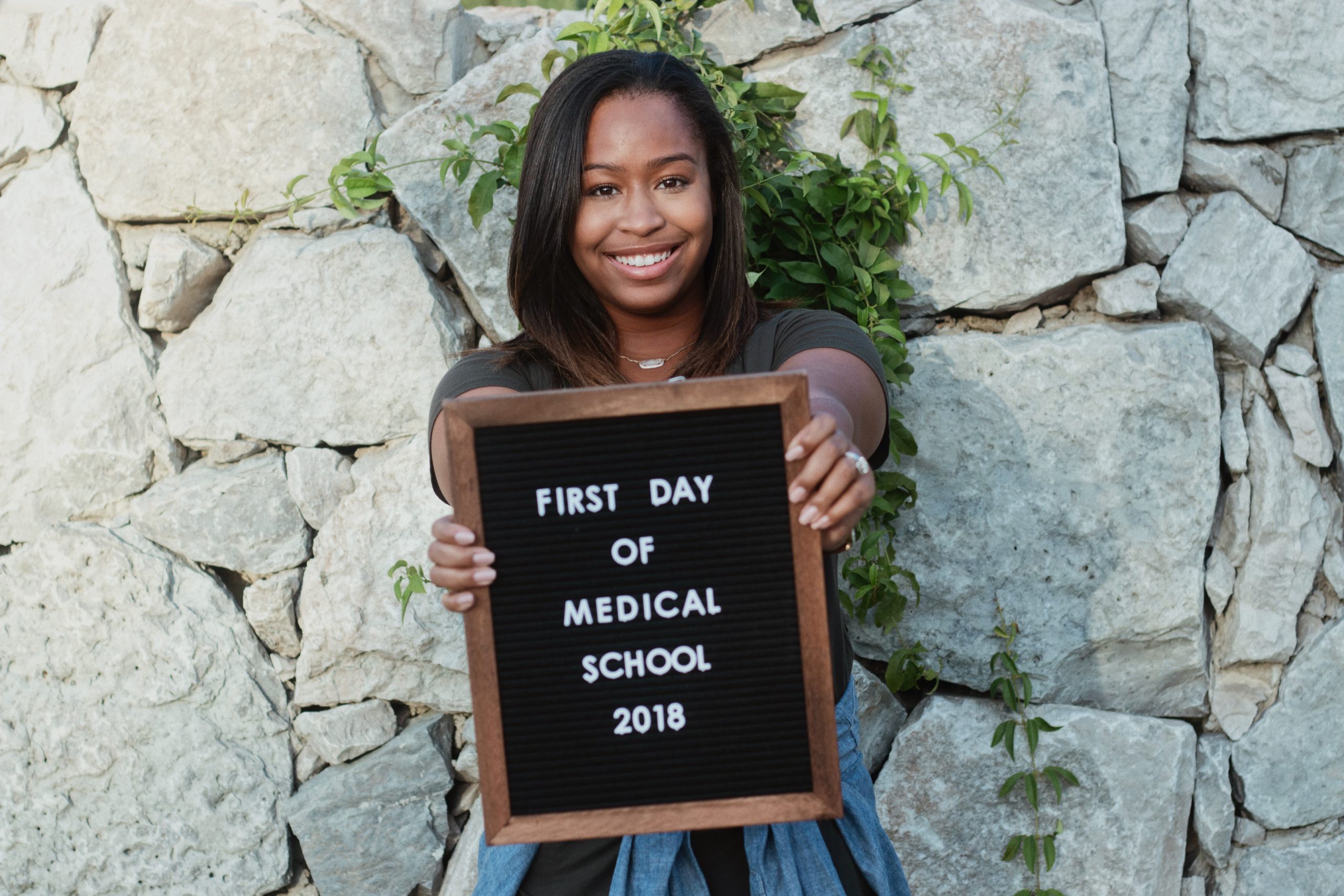 Cayenne Price, anesthesiology resident celebrating her first day of med school.