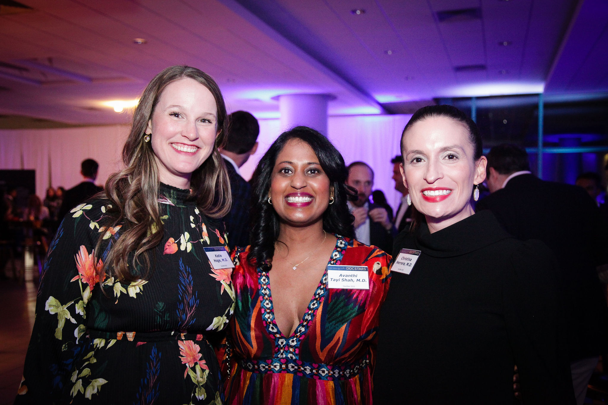 The 2023 DocStars: Dr. Katie Hoge, Dr. Avanthi Tayi Shah, and Dr. Chris Herrera pose for a photo at An Evening with DocStars.